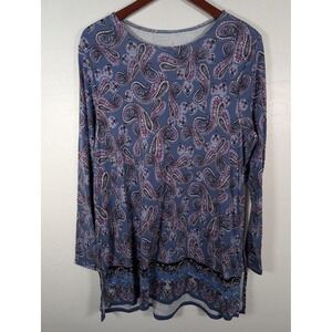 J Jill Perfect Pine Shirt Womens Large Blue Paisley Long Sleeve Tunic Top Soft